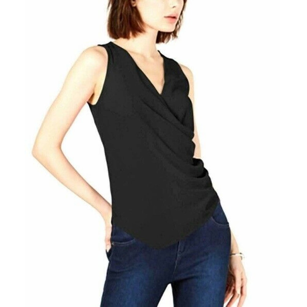 Bar III Womens Tank Top Draped Faux-Wrap Black XS